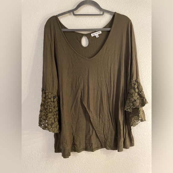 Roommates Green 3/4 Sleeve Ruffled Blouse with lace details size 2X - Picture 3 of 5